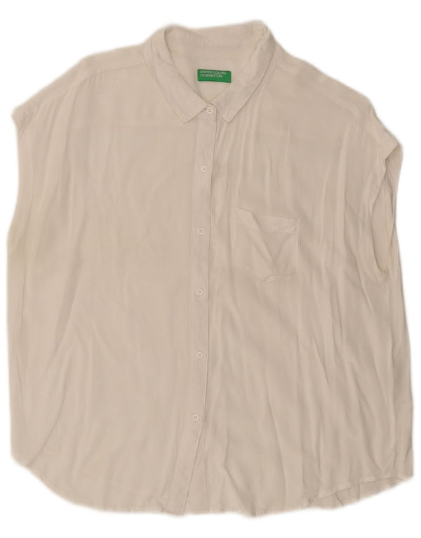 CHEMISE SANS MANCHES FEMME BENETTON UK 16 Large Blanc Viscose