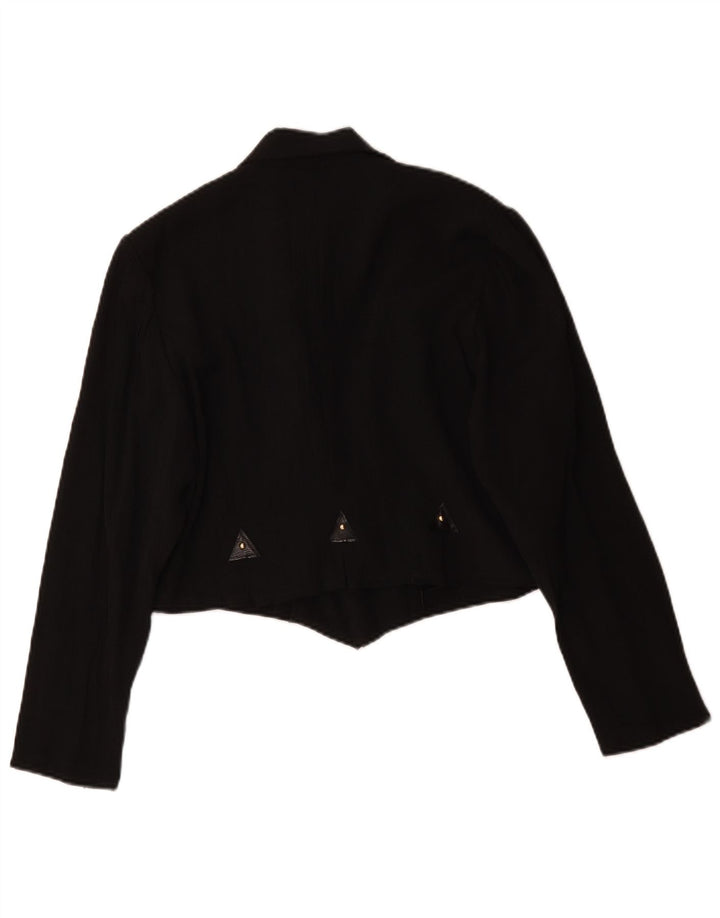 vintage Femmes Crop Double Breasted Blazer Veste UK 16 Grand Noir