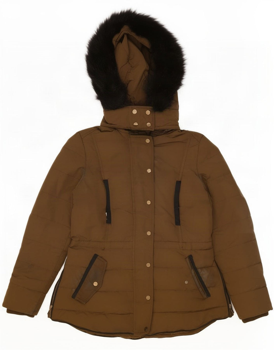 Zara Veste matelassée à capuche pour femme UK 14 Large Kaki