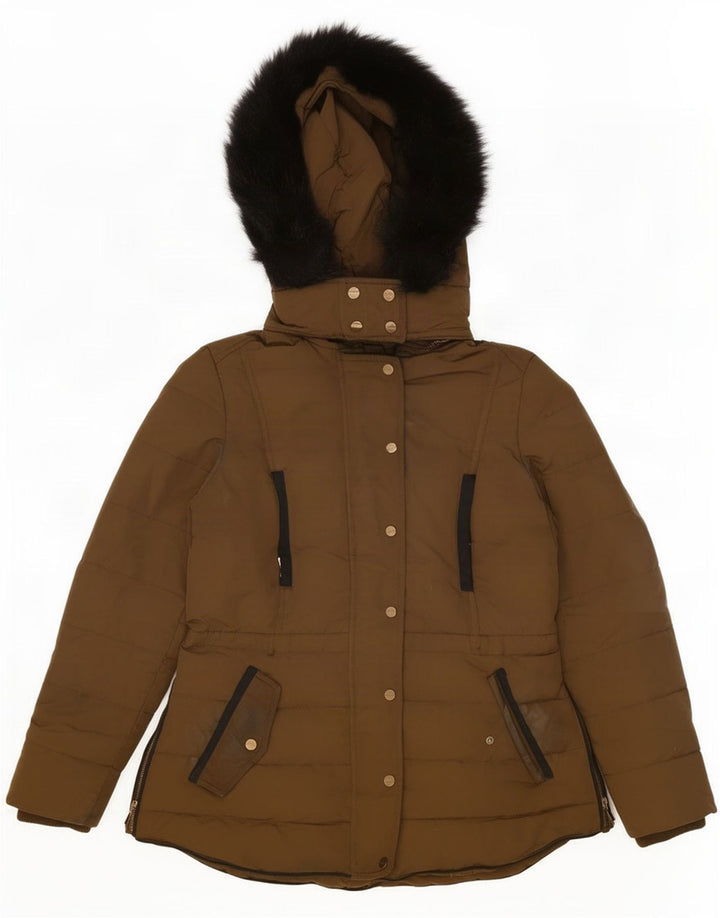 Zara Veste matelassée à capuche pour femme UK 14 Large Kaki