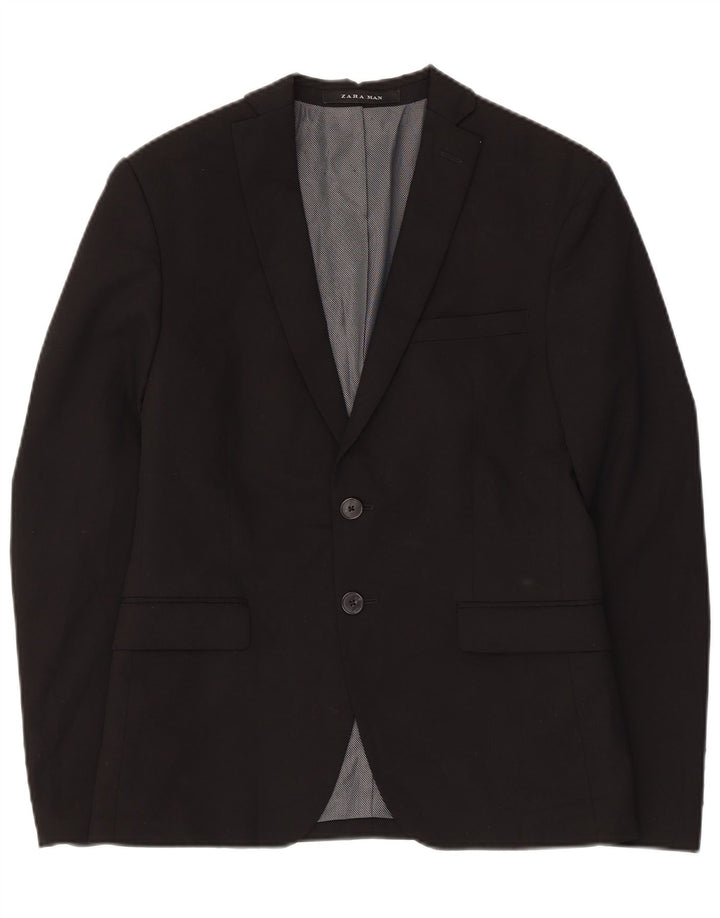 ZARA Veste blazer à 2 boutons pour homme UK 34 XS Noir Viscose