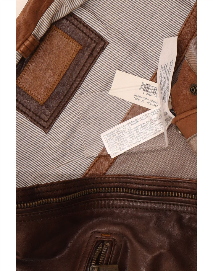 Massimo Dutti Veste de motard en cuir pour homme UK 42 XL Cuir marron