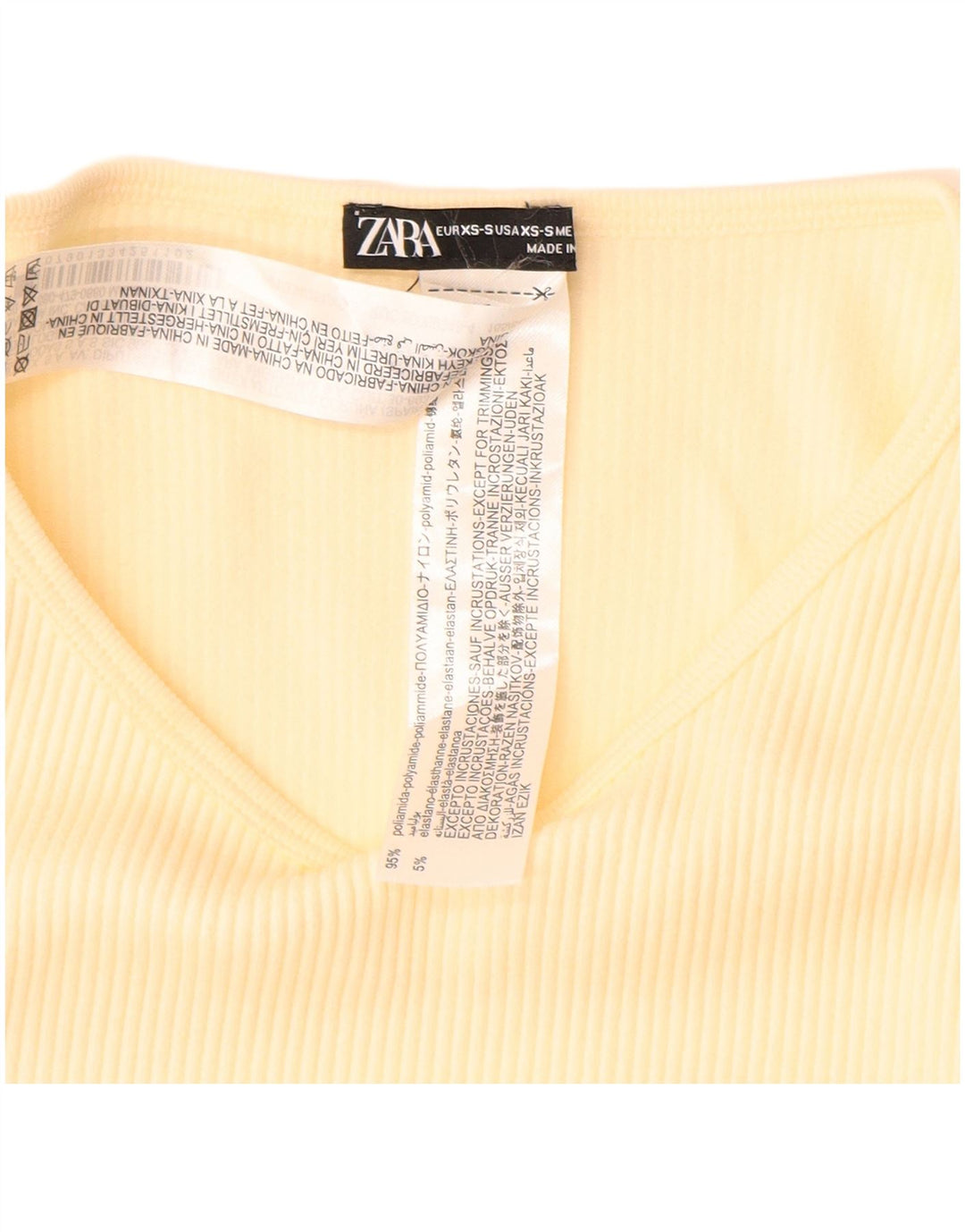 Zara Femme Crop Top Manches Longues UK 4 XS Jaune Polyamide