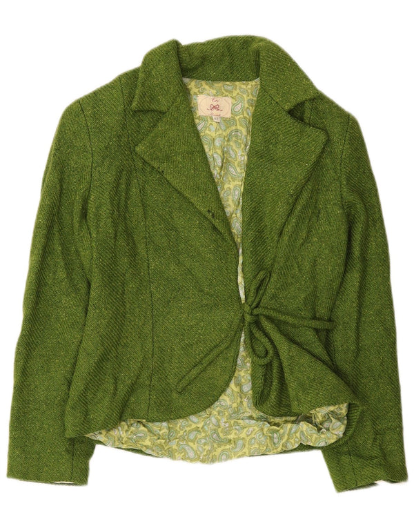 vintage Femme Front Tie Blazer Veste IT 42 Laine Vert Moyen