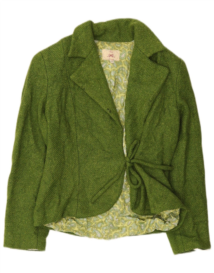 vintage Femme Front Tie Blazer Veste IT 42 Laine Vert Moyen