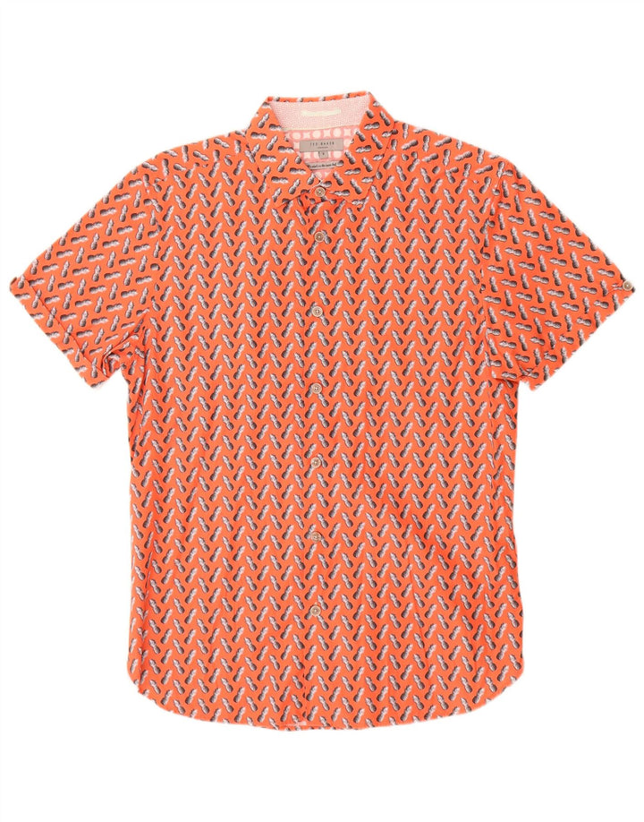 Ted Baker Chemise à manches courtes à motif abstrait pour homme Taille 3 Orange moyen
