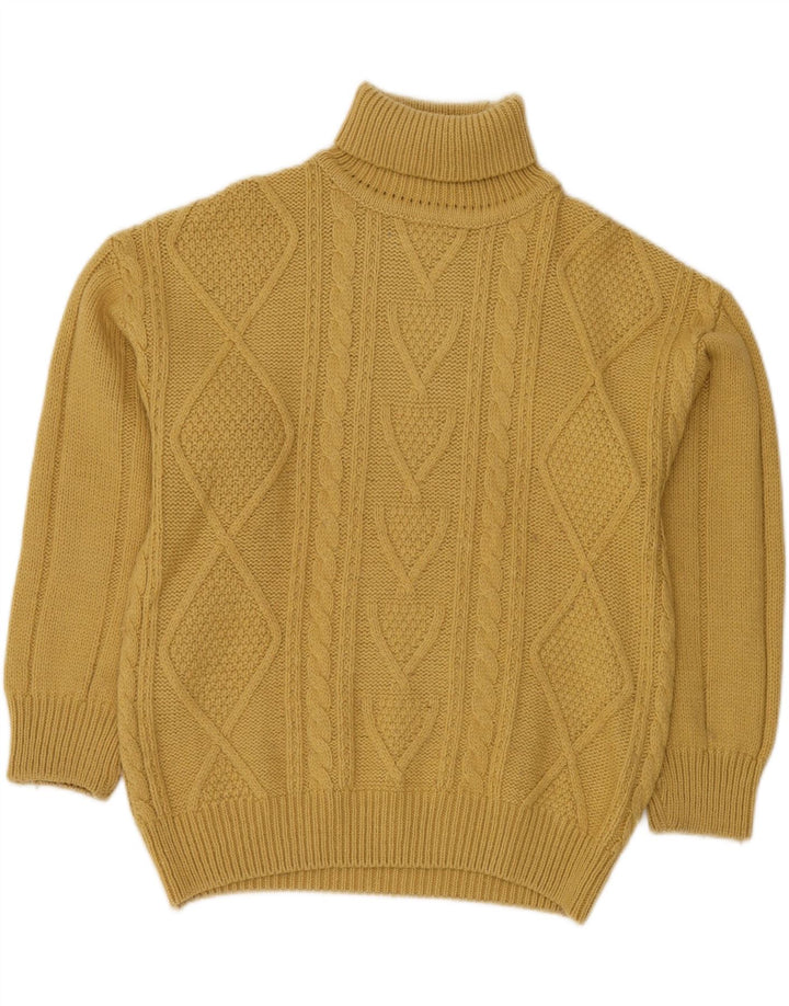 VINTAGE Pull col roulé femme IT 48 XL Laine jaune