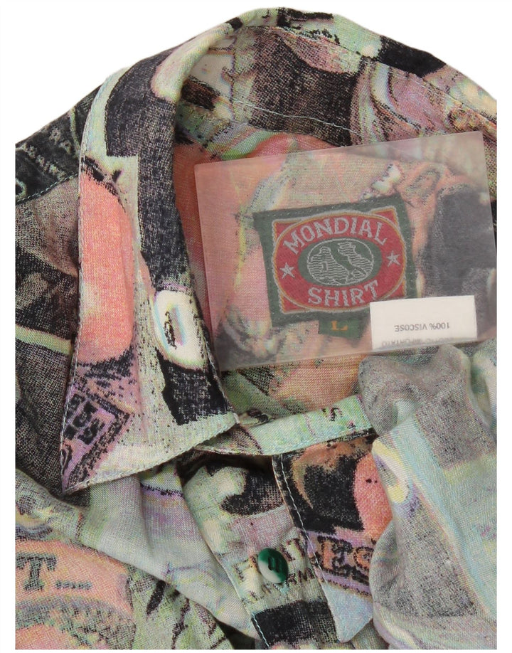 Vintage hommes motif abstrait chemise à manches courtes grand rétro multicolore