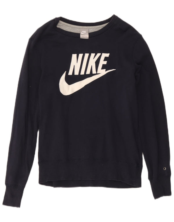 Nike Sweat-shirt graphique pour femme UK 14 en coton bleu marine moyen