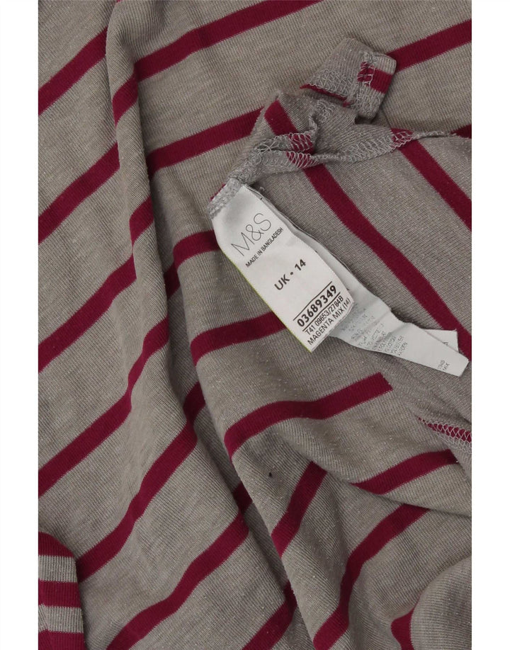 Marks & Spencer T-Shirt Femme Top UK 44 Large Gris Rayé Polyester