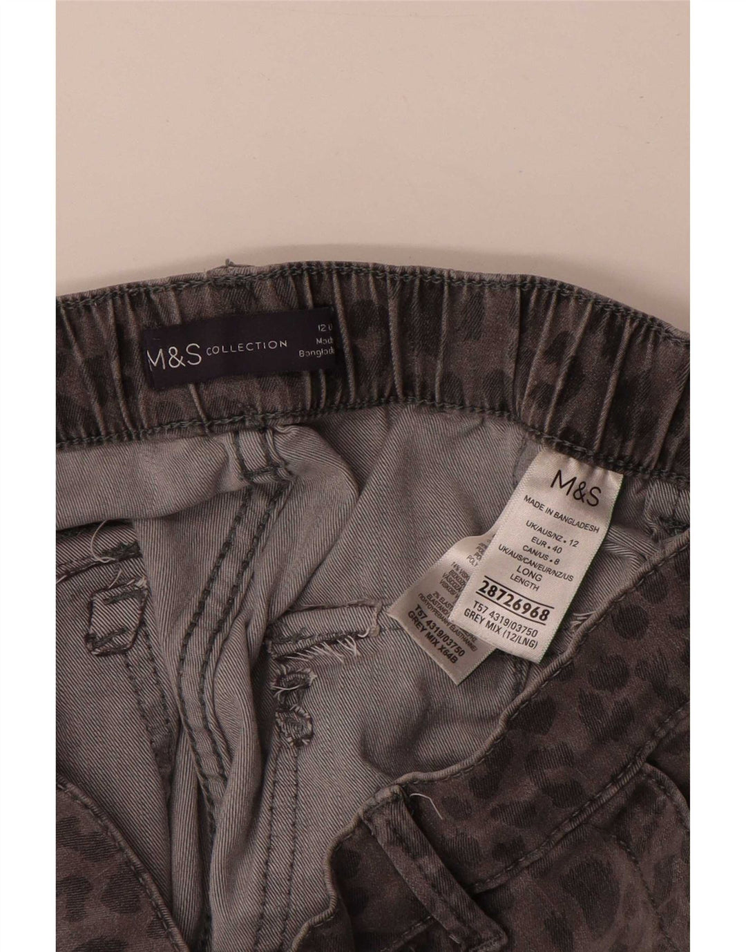 Marks & Spencer Pantalon Chino Femme UK 12 Moyen W30 L28 Gris