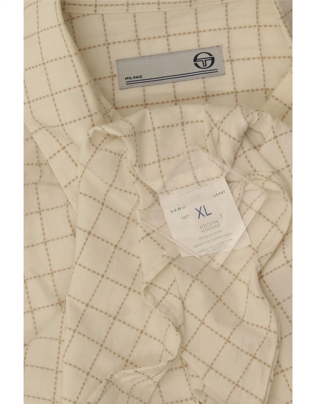 Sergio Tacchini Chemise à manches courtes pour homme XL en coton à carreaux blancs