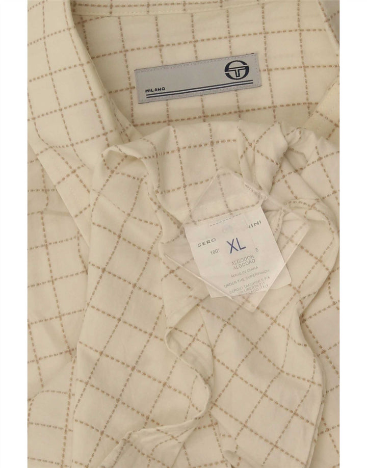 Sergio Tacchini Chemise à manches courtes pour homme XL en coton à carreaux blancs