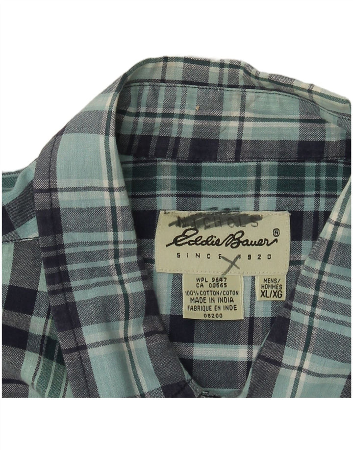 EDDIE BAUER Chemise à manches courtes pour hommes XL Bleu à carreaux en coton