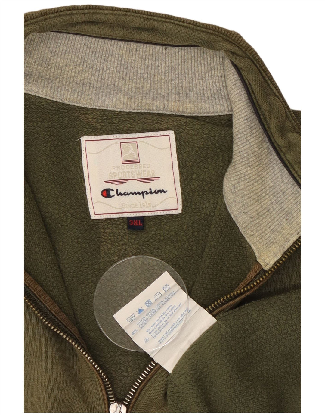 CHAMPION Sweat-shirt col zippé homme 3XL Kaki Coton