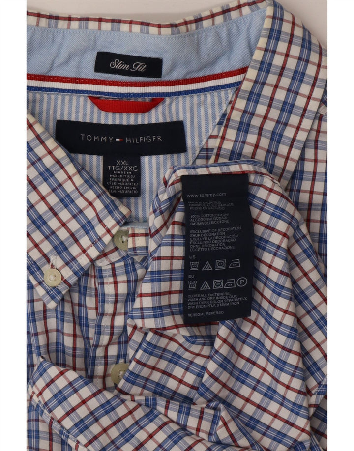 TOMMY HILFIGER Chemise Slim à Manches Courtes pour Hommes 2XL Coton à Carreaux Bleu