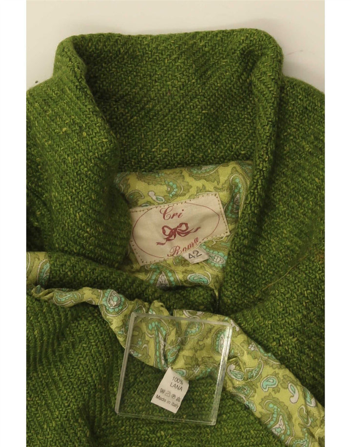vintage Femme Front Tie Blazer Veste IT 42 Laine Vert Moyen