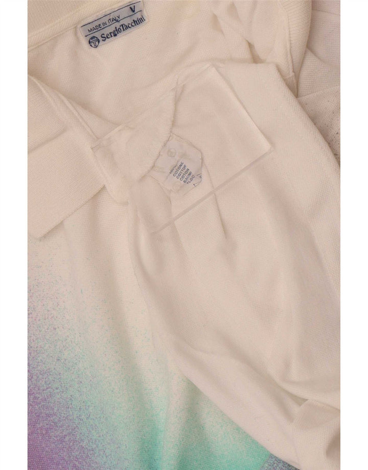 Sergio Tacchini Polo Homme Blanc Moyen Coton Colorblock