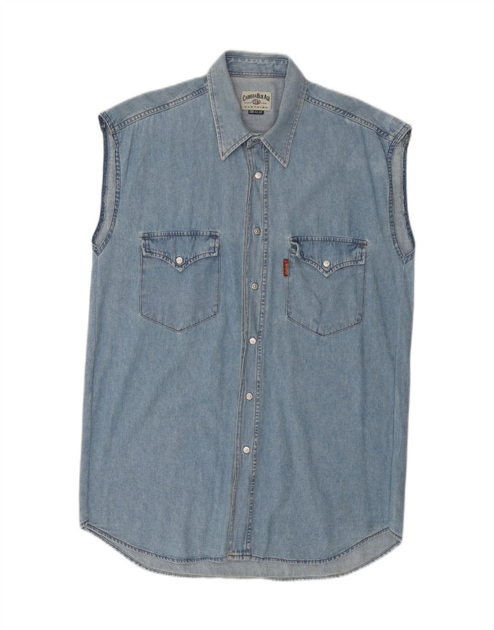 CARRERA Chemise en jean sans manches pour homme Taille 43/44 XL Bleu Coton