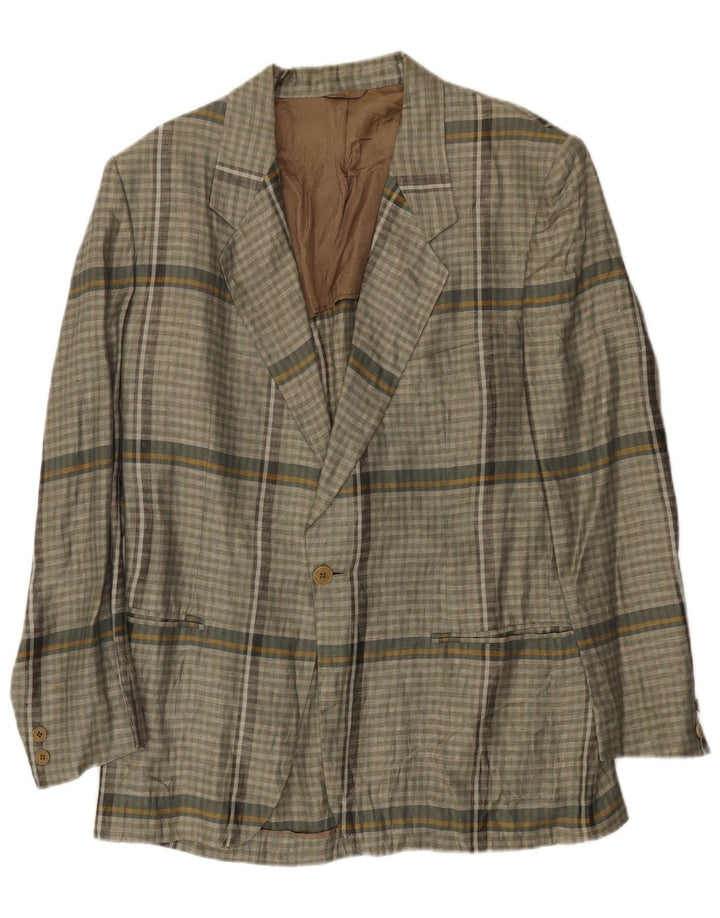 Luciano Soprani Veste blazer à 1 bouton pour homme UK 38 Gris moyen à carreaux en lin