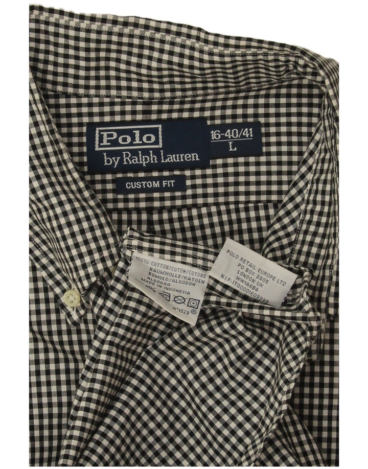 Polo Ralph Lauren Chemise ajustée sur mesure pour homme Taille 17 Grand coton vichy noir