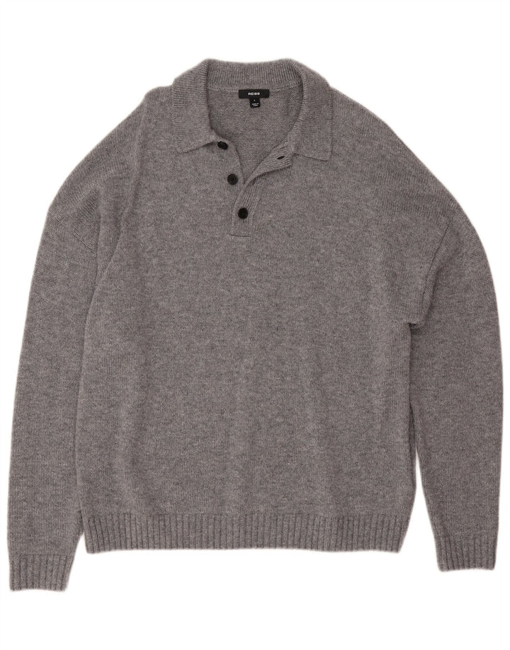 Reiss Pull à col polo pour homme en laine mouchetée gris moyen
