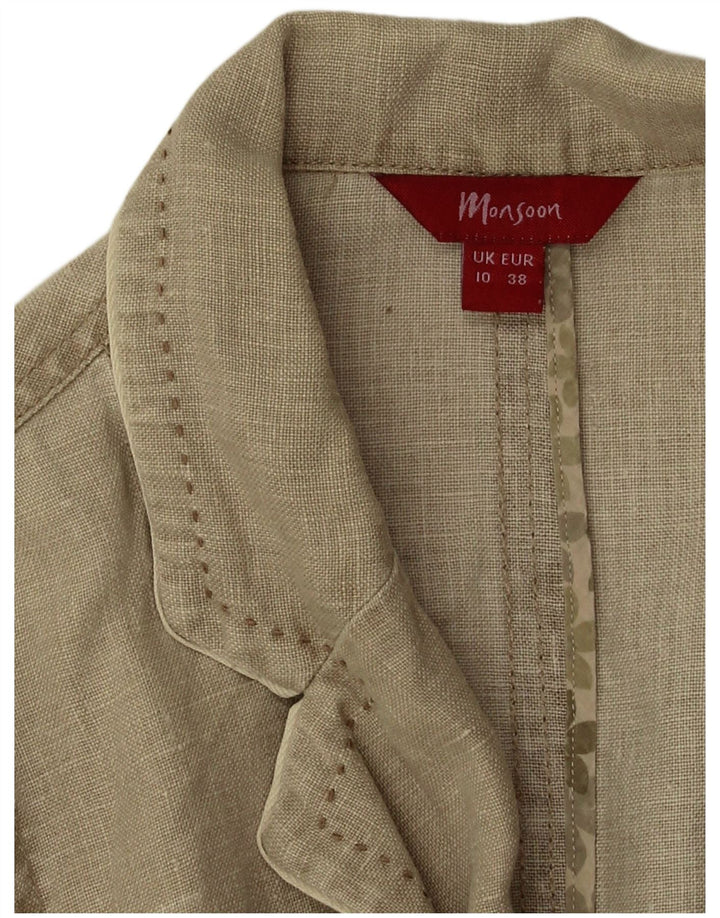 Monsoon Veste blazer à 2 boutons pour femme UK 10 Petit lin beige
