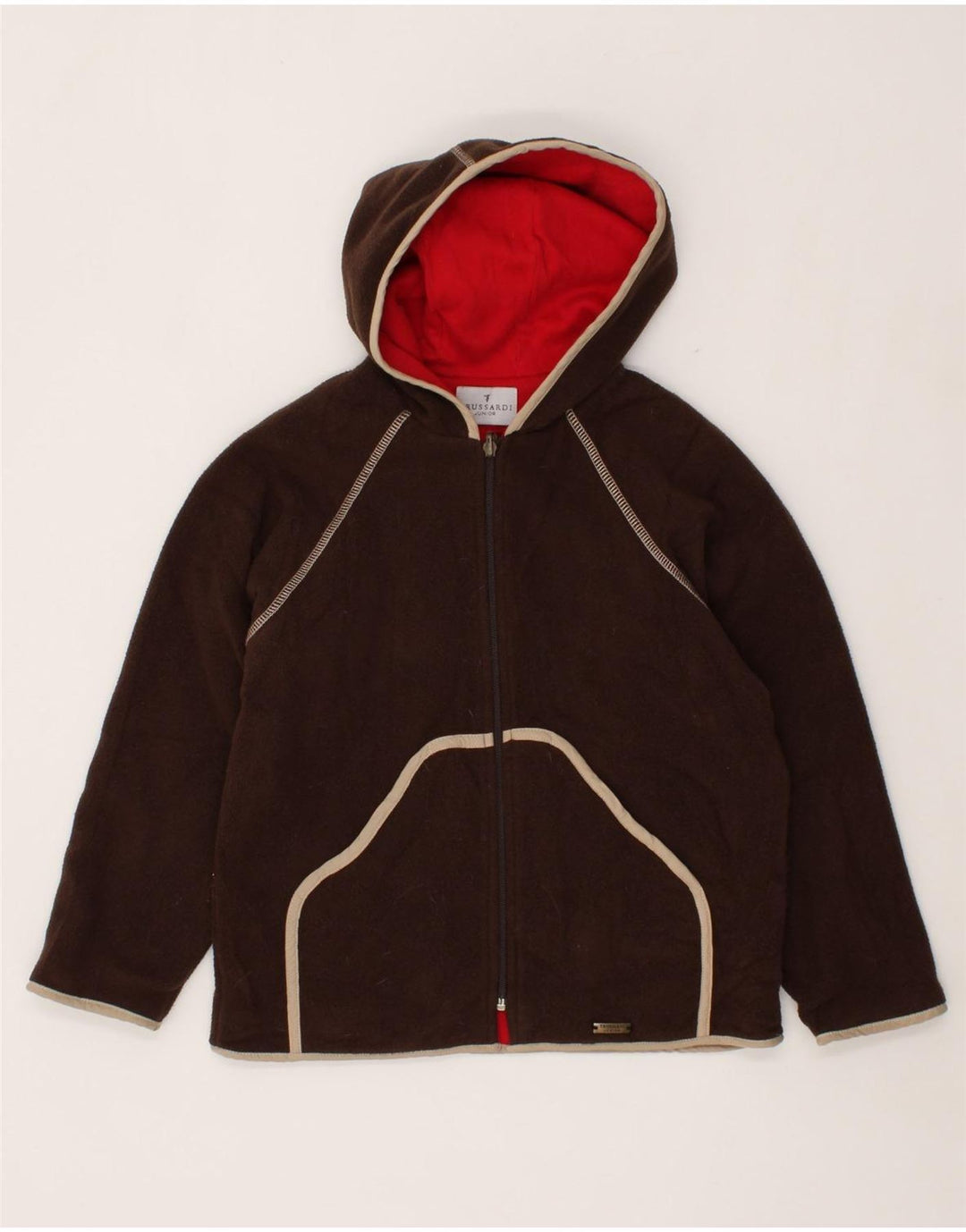 TRUSSARDI JUNIOR Boys Hooded Reversible Fleece Jacket 7-8 Years Brown Vintage Trussardi Junior and Second-Hand Trussardi Junior from Messina Hembry 
