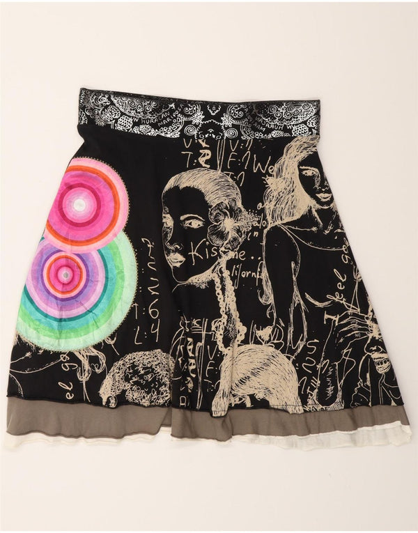 Desigual Jupe trapèze graphique pour femme Medium W30 Noir géométrique