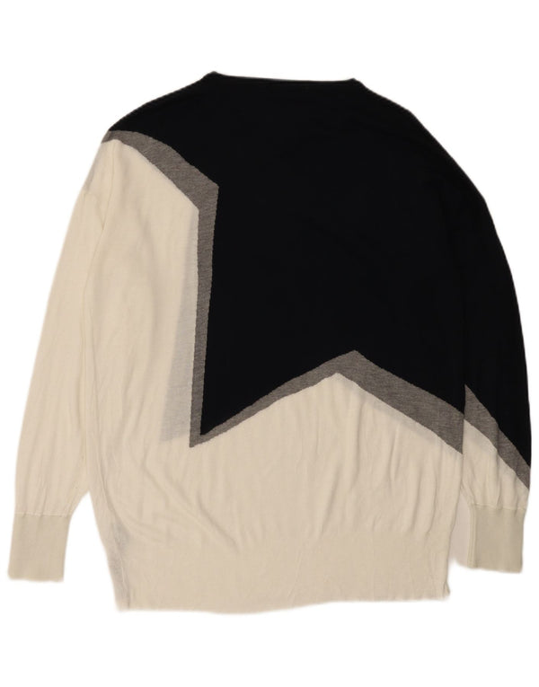 Zara Pull col bateau pour femme UK 16 Large Blanc Colorblock Viscose