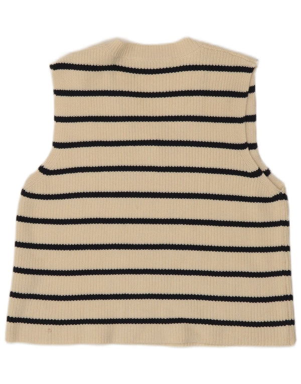 Zara Womens Crop Vest Débardeur UK 16 Grand coton rayé blanc cassé