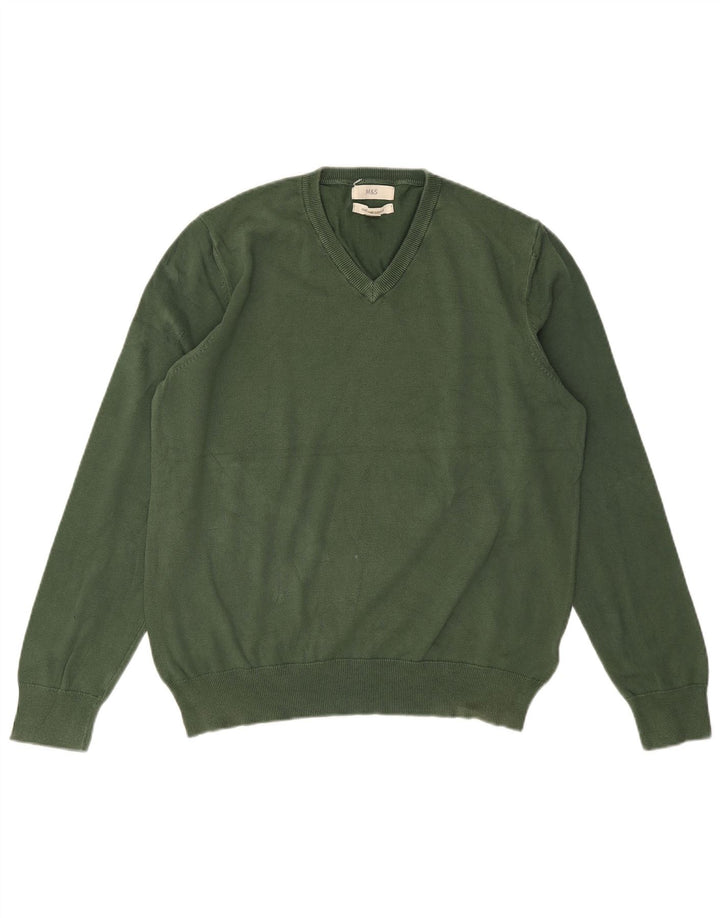MARKS & SPENCER Pull col V pour homme en coton vert Taille L