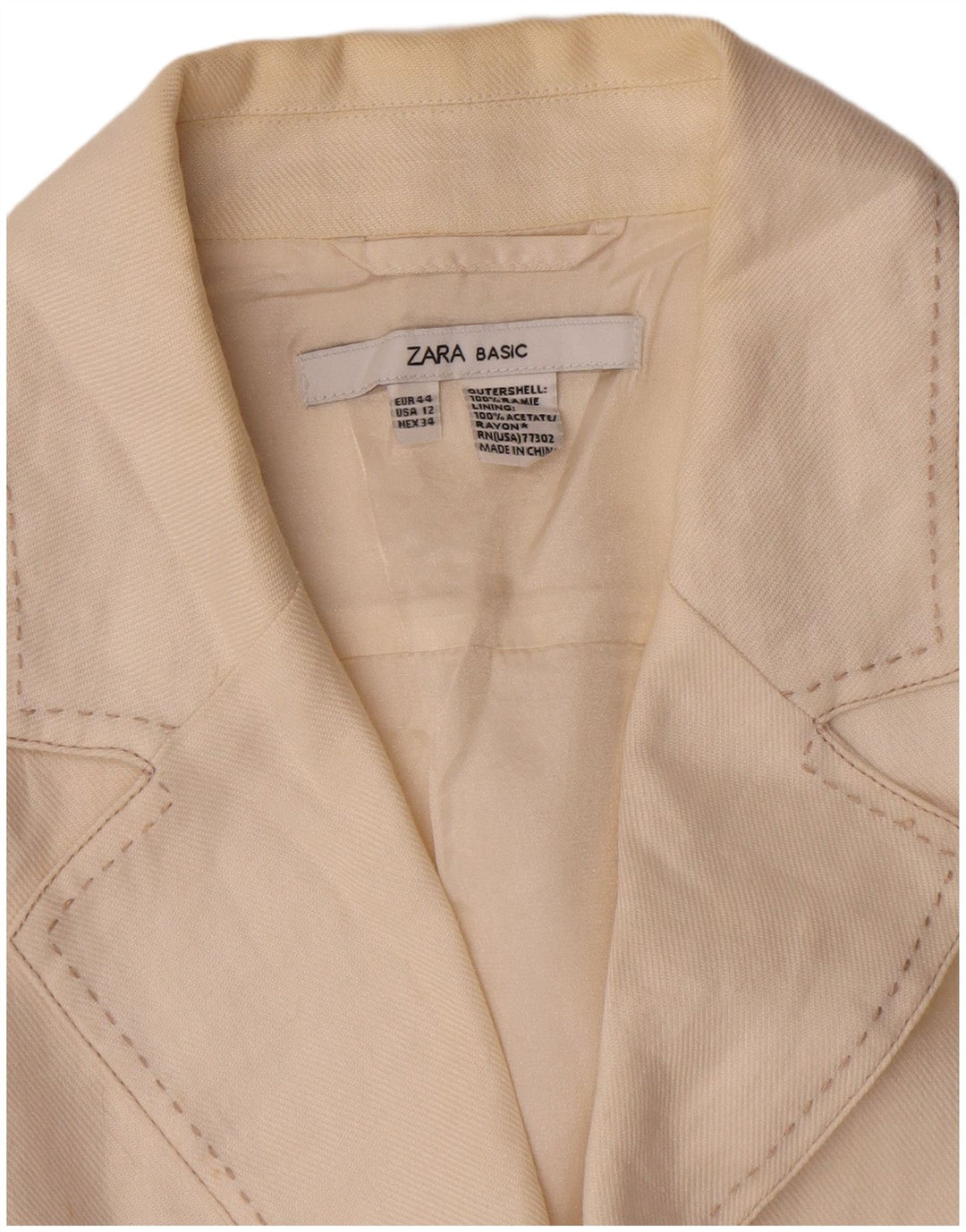 Zara Femme Veste Blazer 2 Boutons EU 44 XL Acétate Blanc Cassé