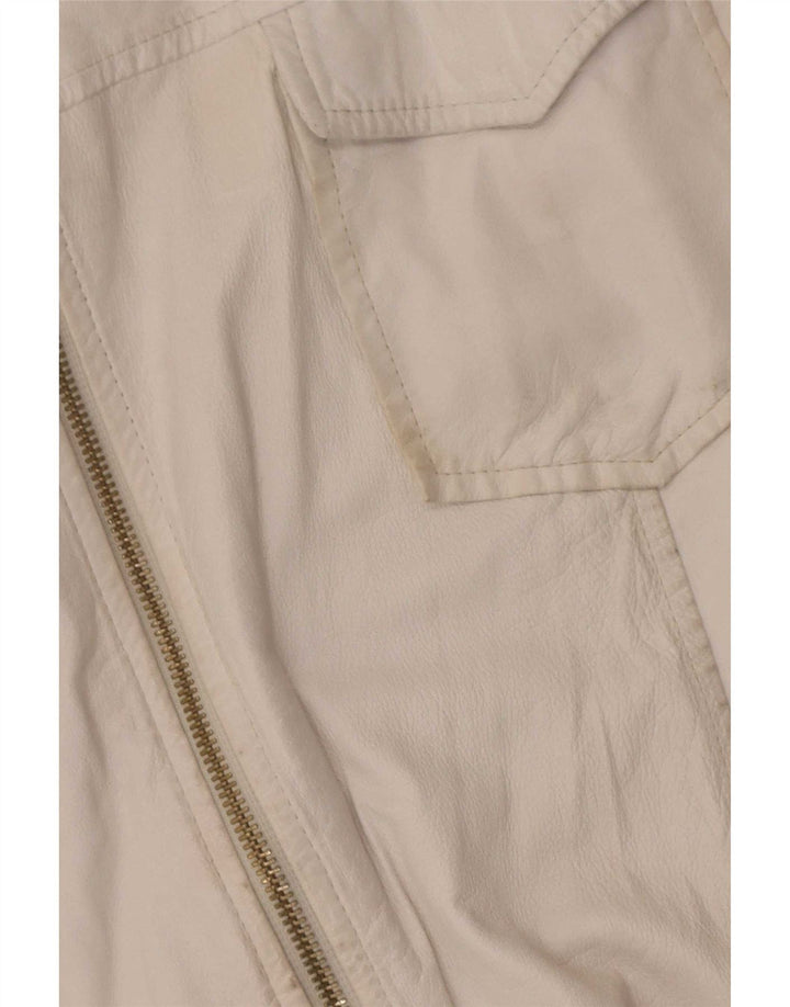 vintage Femme Surchemise Chemise en cuir IT 46 Grand Blanc