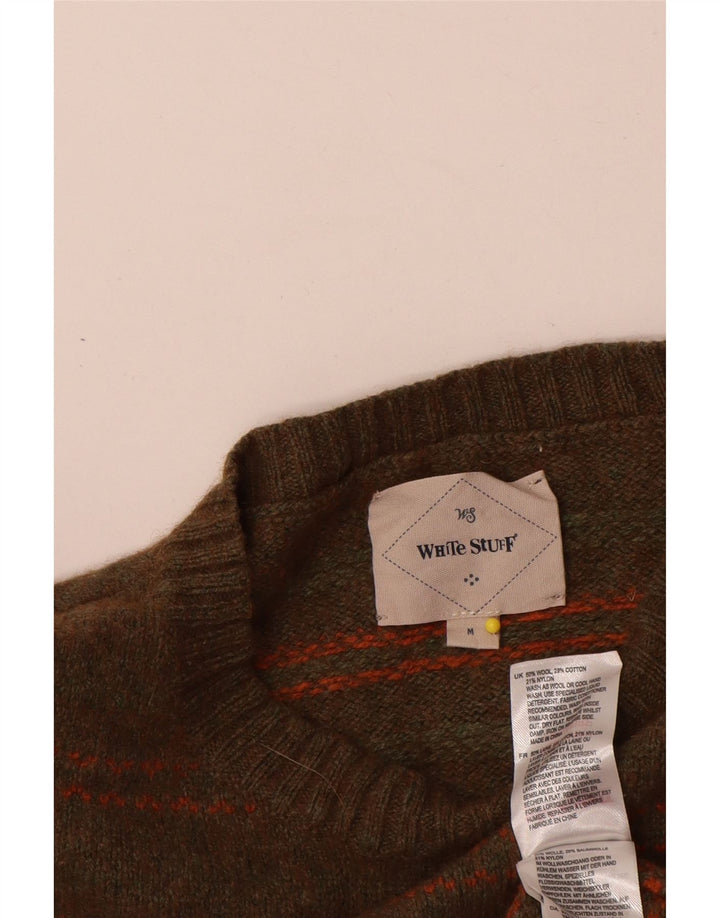 White Stuff Pull Ras du Cou en Laine Rayée Kaki Moyen Homme