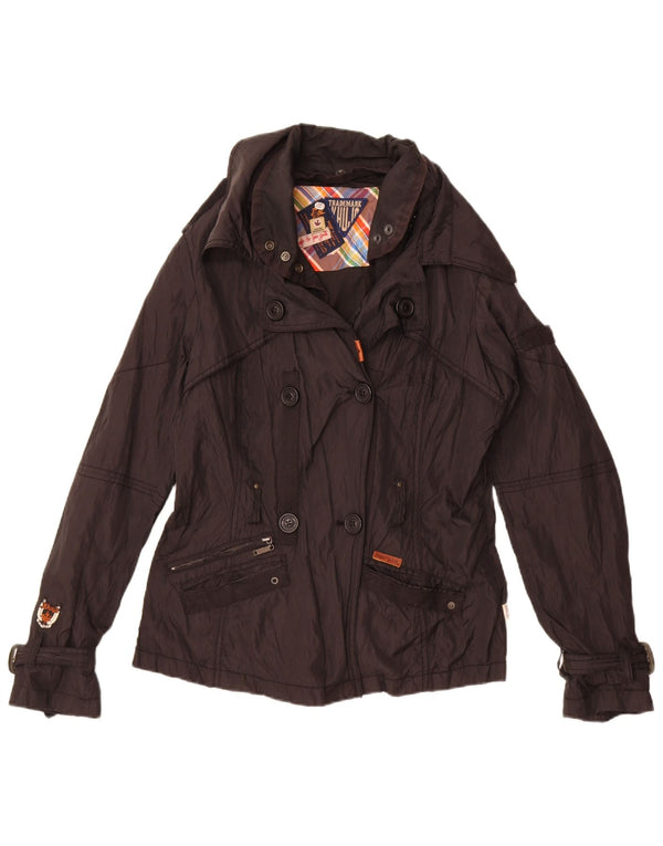 Trademark Veste coupe-vent double boutonnage pour femme UK 14 Medium Noir