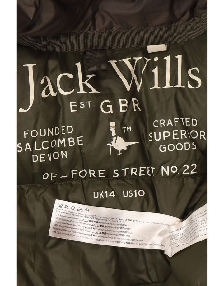 Jack Wills Manteau rembourré à capuche pour femme UK 14 Large Kaki Polyester