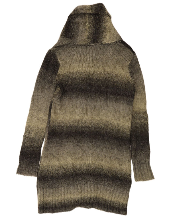 Zara Womens Longline Cardigan Sweater UK 14 Acrylique rayé gris moyen