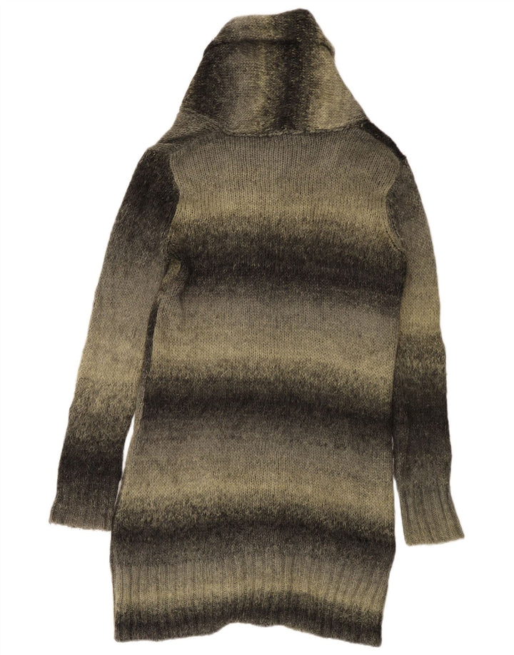 Zara Womens Longline Cardigan Sweater UK 14 Acrylique rayé gris moyen