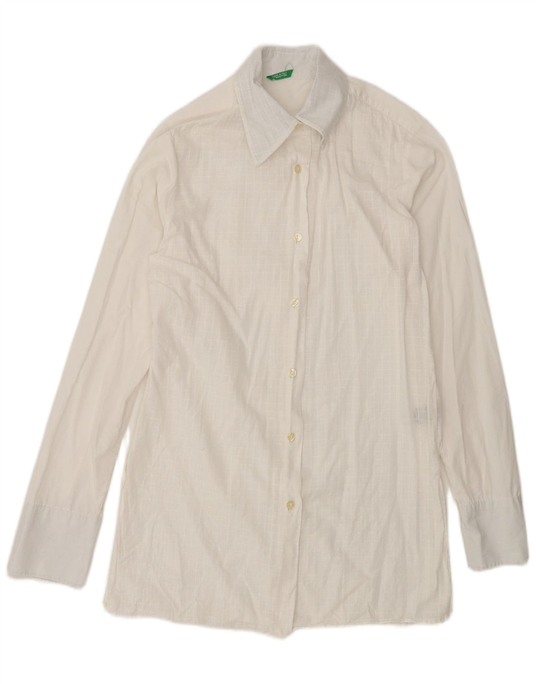 Benetton Chemise Femme UK 14 Medium White Check Coton