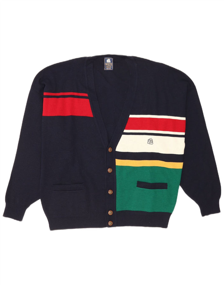 White Sails Pull Cardigan Homme XL Bleu Marine Colorblock Laine