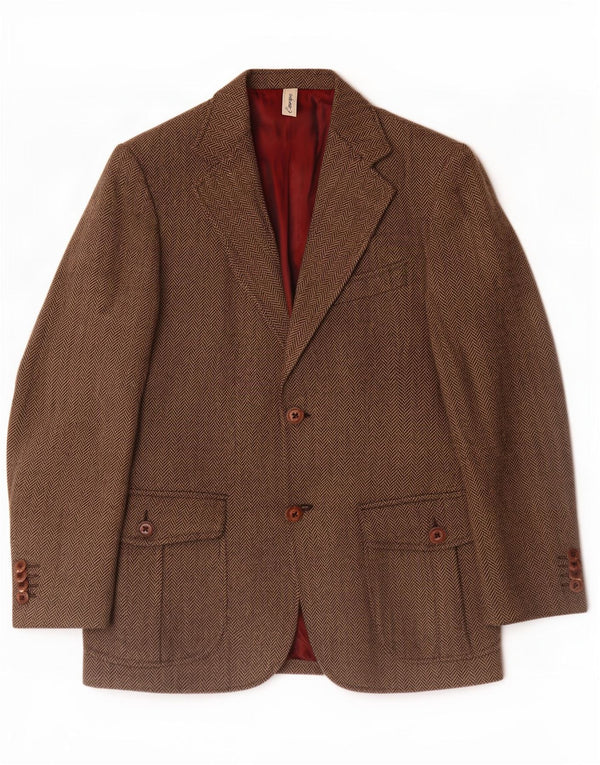 vintage Mens 2 Button Blazer Jacket IT 46 Petite laine à chevrons marron