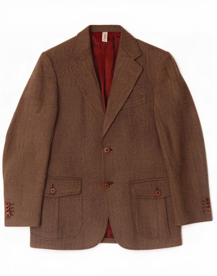 vintage Mens 2 Button Blazer Jacket IT 46 Petite laine à chevrons marron