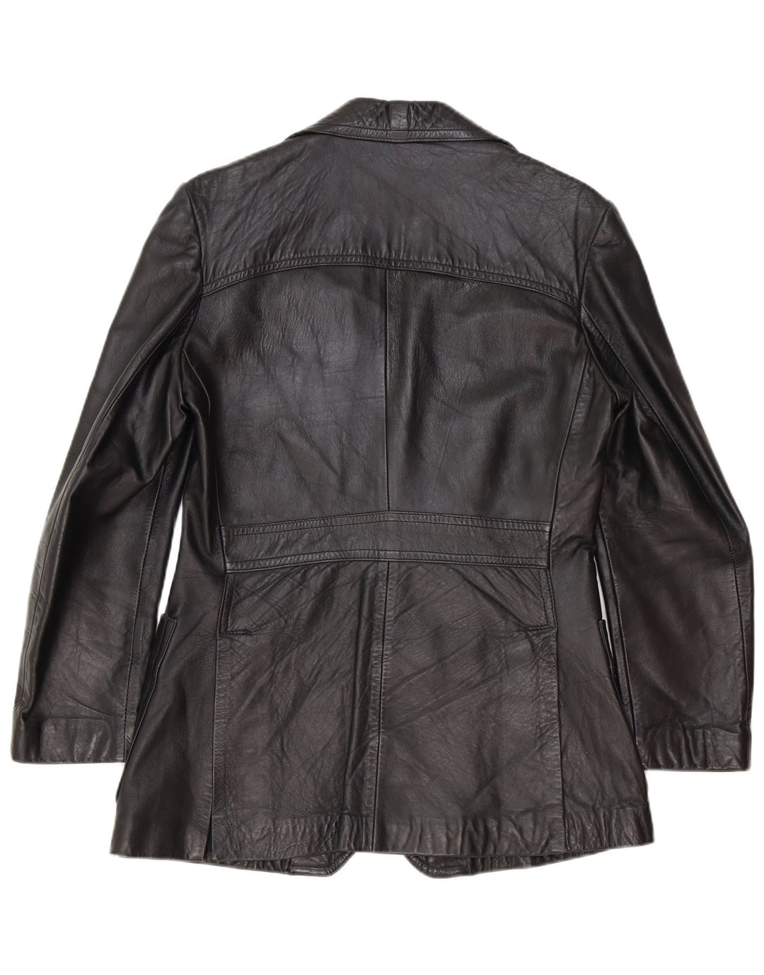 vintage Homme 2 Boutons Veste Blazer En Cuir UK 40 Grand Noir