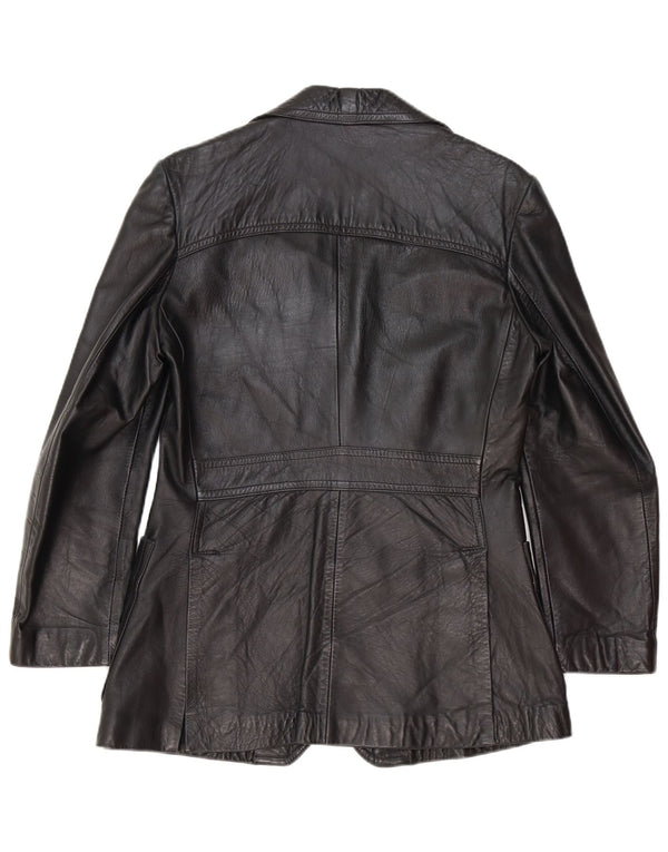vintage Homme 2 Boutons Veste Blazer En Cuir UK 40 Grand Noir