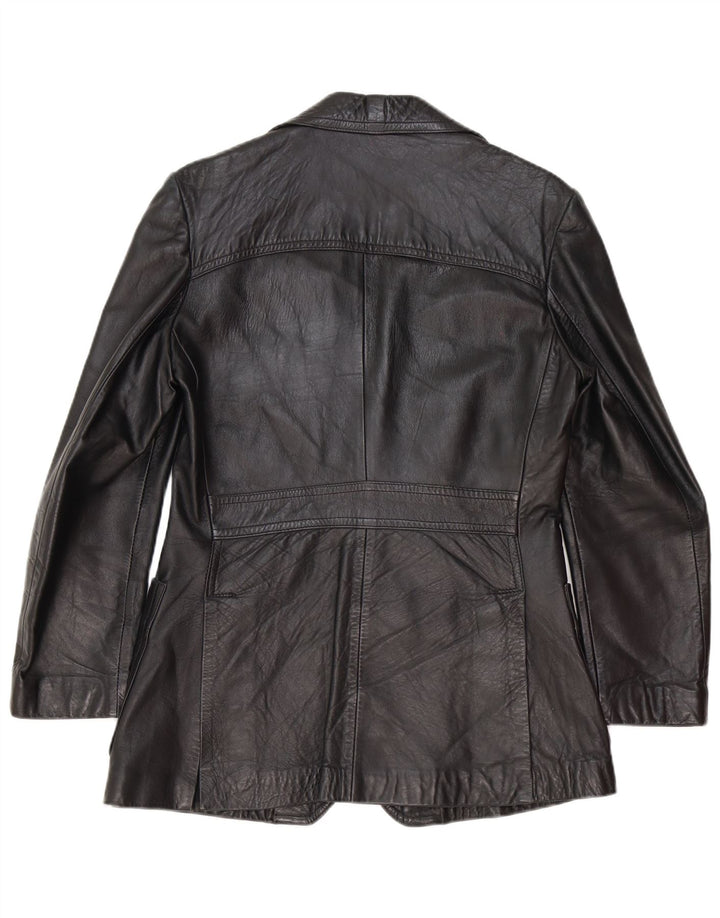 vintage Homme 2 Boutons Veste Blazer En Cuir UK 40 Grand Noir