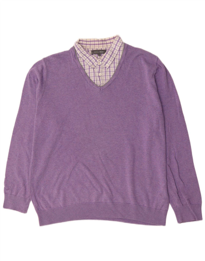 Marks & Spencer Pull col V pour homme en coton violet Taille L
