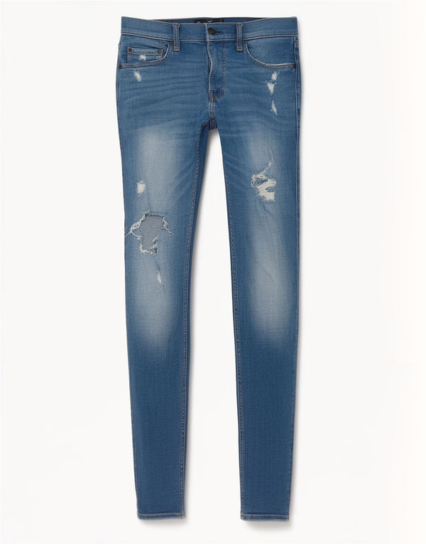 Hollister Jean skinny effet vieilli W32 L32 bleu coton pour femme