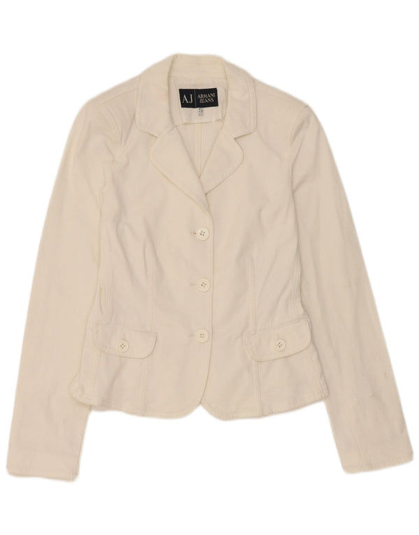 Armani Jeans Veste Blazer 3 Boutons Femme UK 10 Petit Coton Blanc