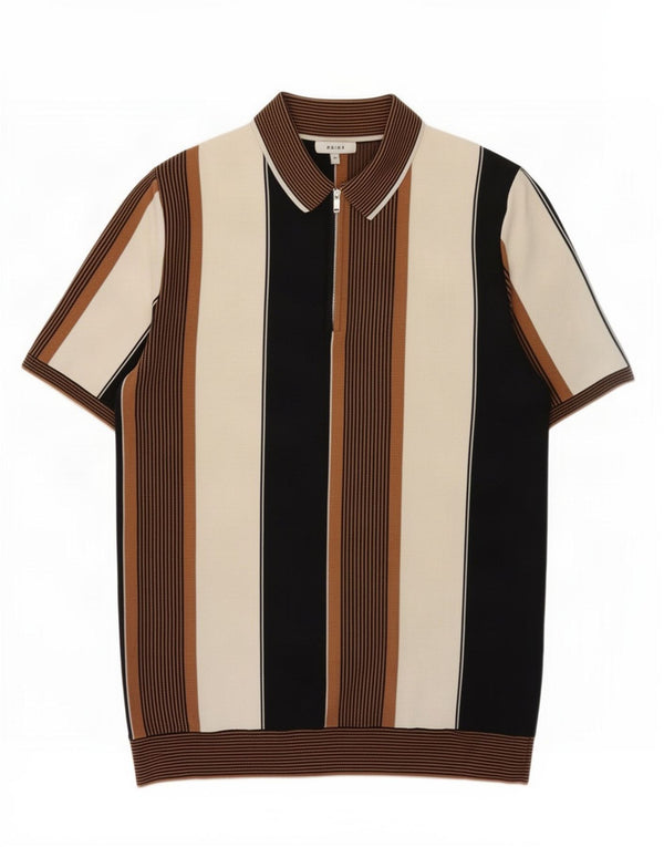 Reiss Polo Col Zippé Homme Coton Rayé Multicolore Moyen